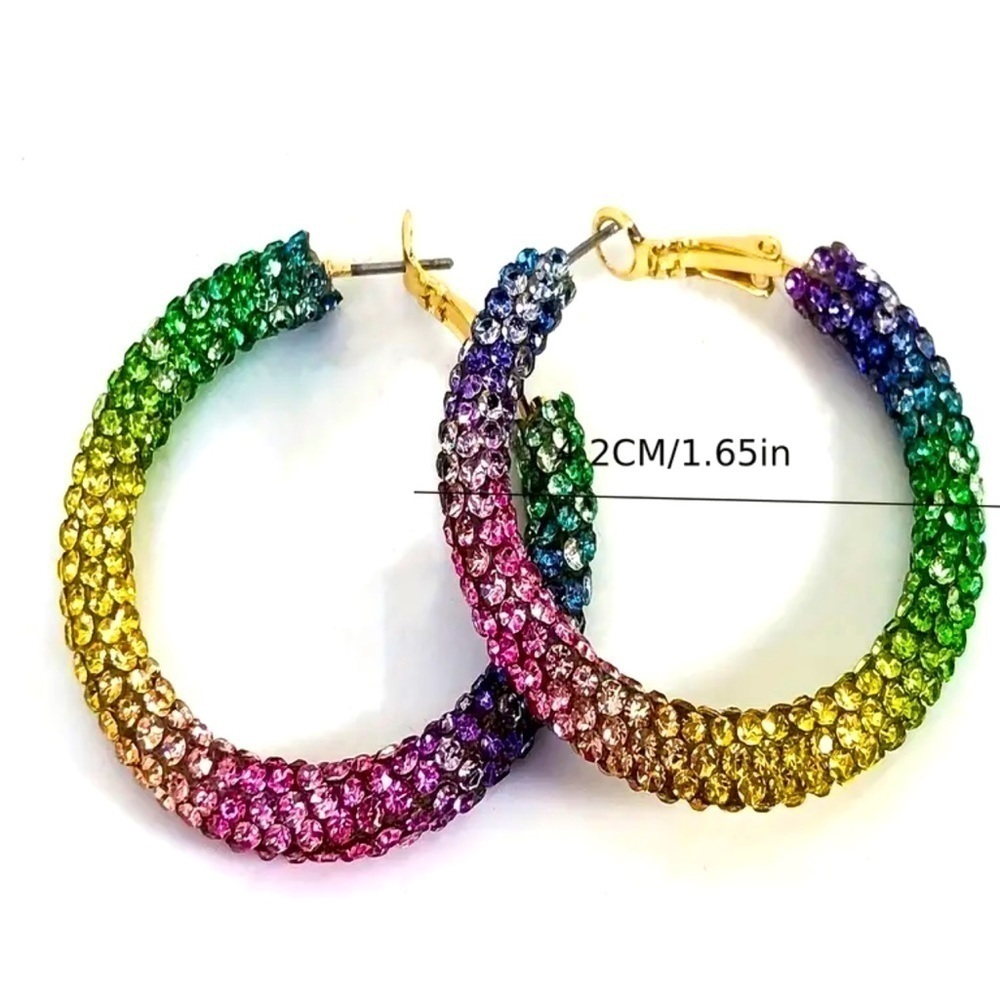 Multicolor Rhinestone Hoop Earrings - Picture 5 of 6